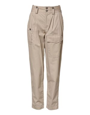 Beige Cotton High Waisted Pants
