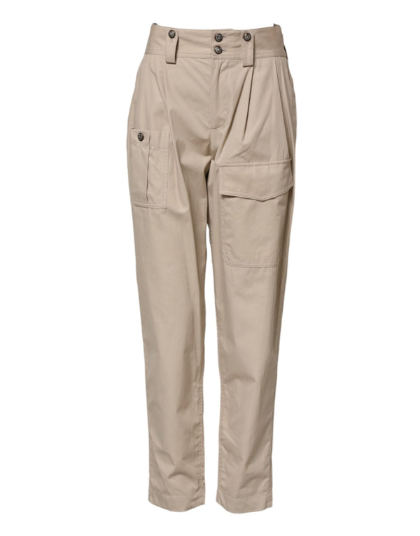 Beige Cotton High Waisted Pants