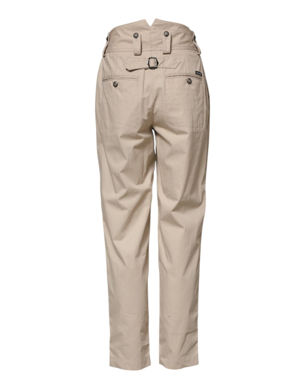 Beige Cotton High Waisted Pants