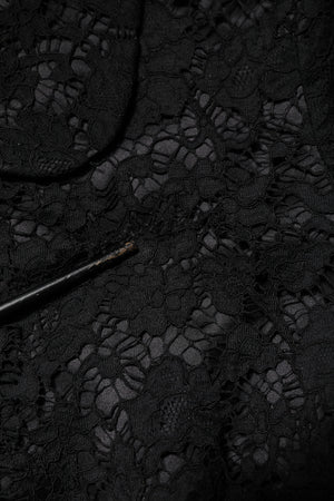 Black Floral Lace Cotton Collared Jacket