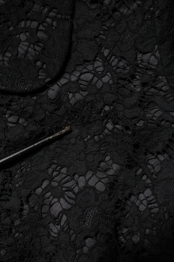 Black Floral Lace Cotton Collared Jacket