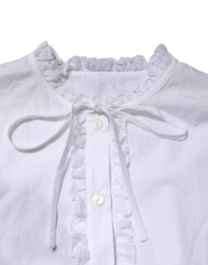 White Ruffled Lace Embellished Blouse Top
