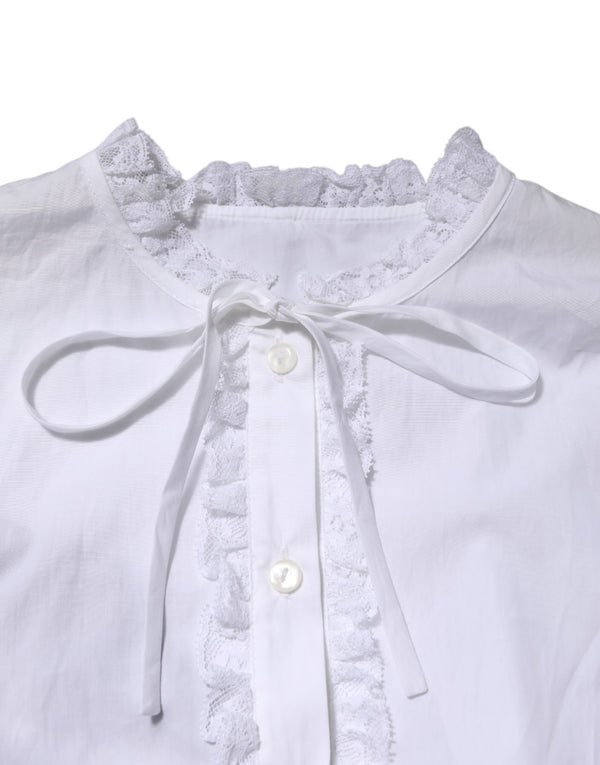 White Ruffled Lace Embellished Blouse Top
