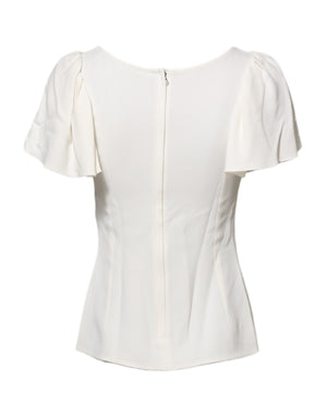 White Round Neck Short Sleeves Blouse Top