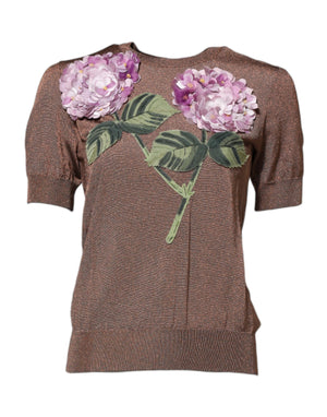 Brown Lily Embellished Round Neck Blouse Top