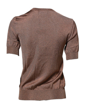 Brown Lily Embellished Round Neck Blouse Top