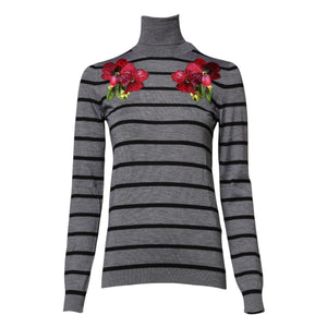 Gray Floral Embroidery Pullover Sweater