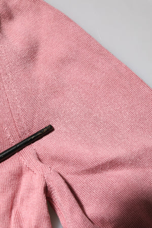 Pink Silk Cropped Crew Neck Cardigan Sweater