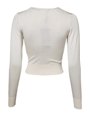 White Silk Lily Embellished Pullover Sweater