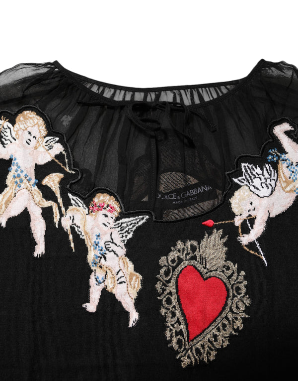 Black Sacred Heart Embroidered Crewneck Top