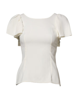 White Round Neck Short Sleeves Blouse Top
