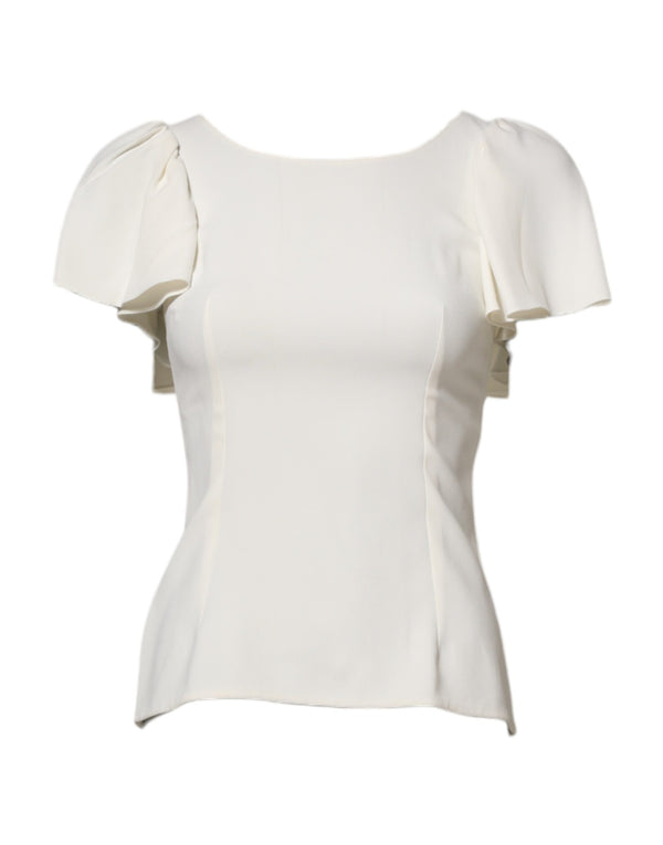 White Round Neck Short Sleeves Blouse Top