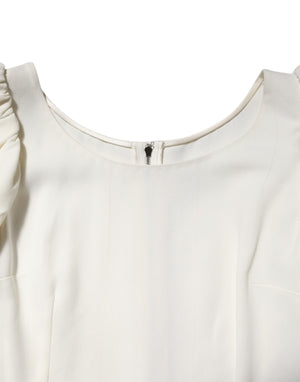 White Round Neck Short Sleeves Blouse Top