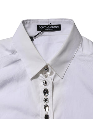 White Crystal Embellished Collared Shirt Top