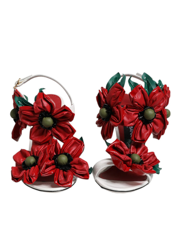 White Leather Floral Detailing Sandals Shoes