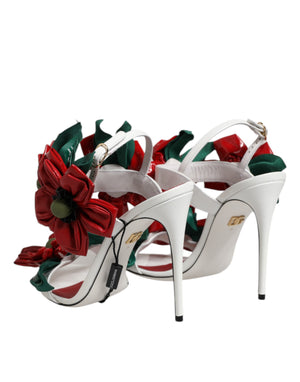 White Leather Floral Detailing Sandals Shoes