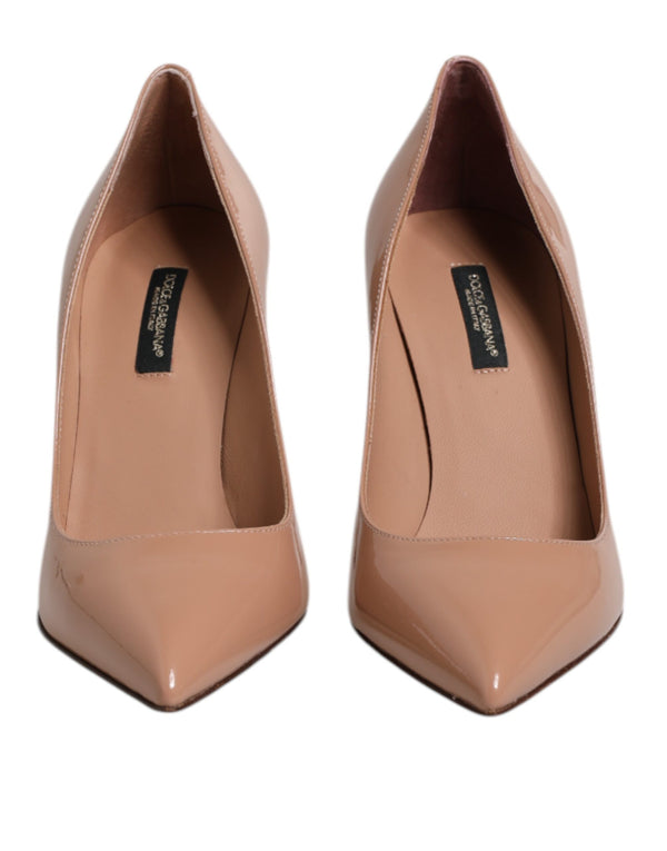 Beige Patent Leather Stiletto Heel Pump Shoes