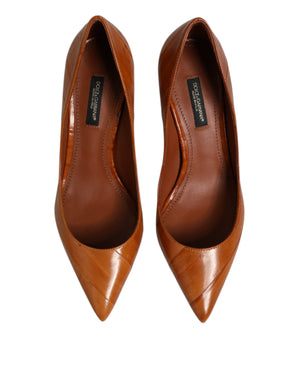 Brown Leather Stiletto Heel Pumps Shoes