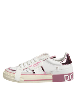 White Leather DG Logo Low Top Sneakers Shoes