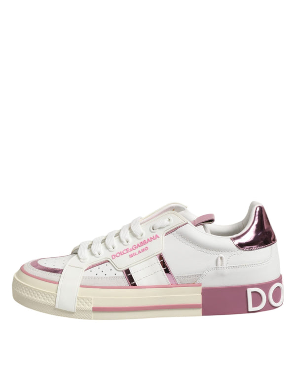 White Leather DG Logo Low Top Sneakers Shoes