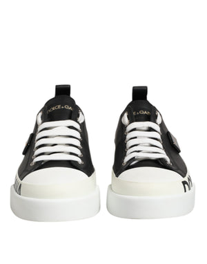 Black White Leather Low Top Sneakers Shoes