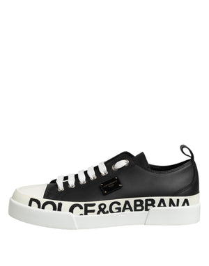 Black White Leather Low Top Sneakers Shoes
