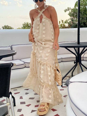Halterneck Three-Dimensional Flower Cake Dress