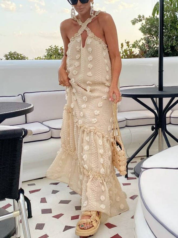 Halterneck Three-Dimensional Flower Cake Dress