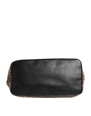 Brown Leopard BEATRICE Leather Logo Plaque Tote Bag