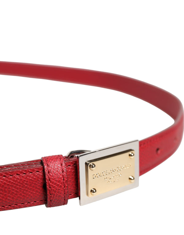 Red Leather Square Metal Buckle Cintura Belt