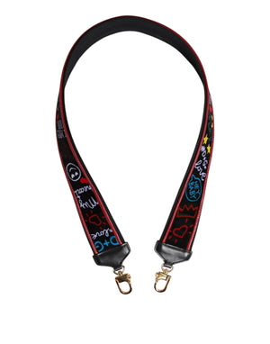 Black Cotton Printed Women Bag Accessory Shoulder Strap