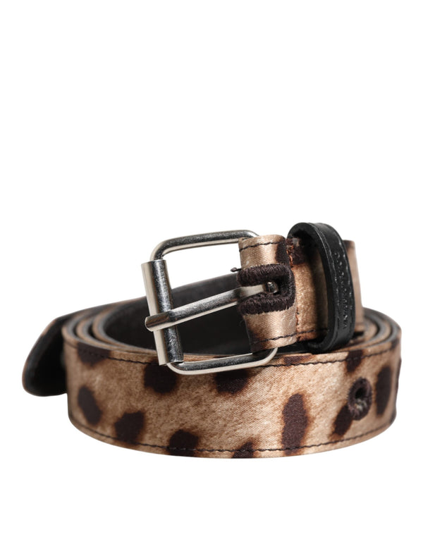 Brown Leopard Silver Metal Buckle Belt