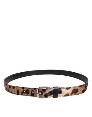 Brown Leopard Silver Metal Buckle Belt