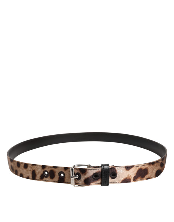 Brown Leopard Silver Metal Buckle Belt
