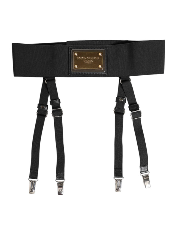 Black Leather Logo Wide Waist Belt Suspender