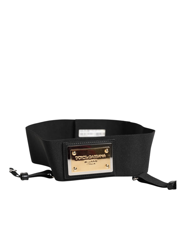 Black Leather Logo Wide Waist Belt Suspender
