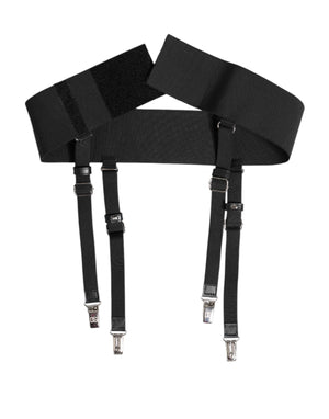 Black Leather Logo Wide Waist Belt Suspender