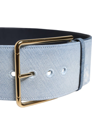Two Tone Blue Denim Gold Metal Buckle Belt