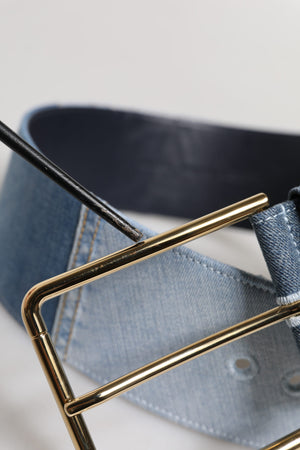 Two Tone Blue Denim Gold Metal Buckle Belt