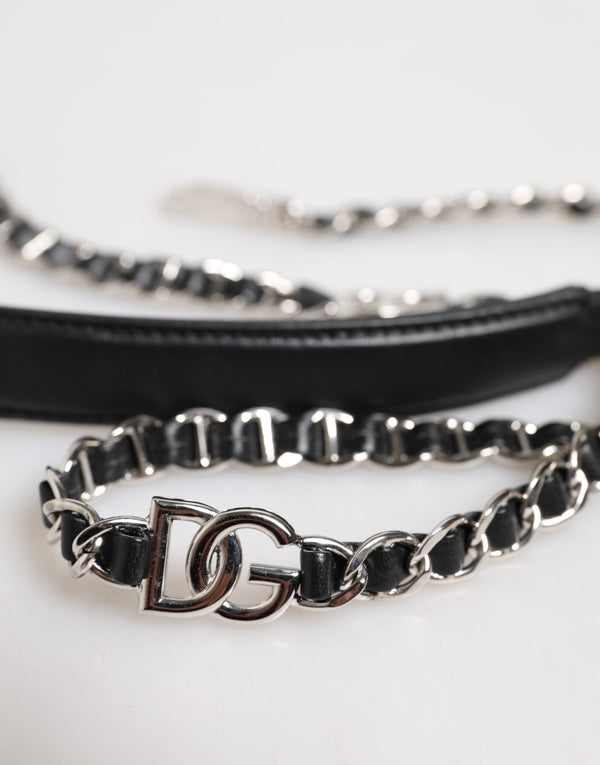 Black Leather DG Logo Chain Bag Shoulder Strap