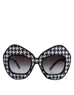 Black White PIED DE POULE Print Oversized Shades Sunglasses