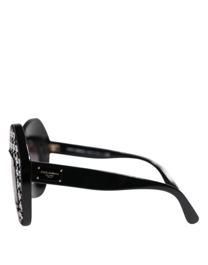 Black White PIED DE POULE Print Oversized Shades Sunglasses