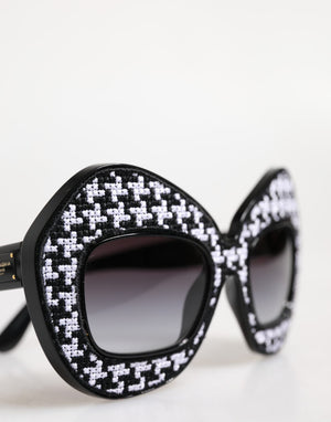 Black White PIED DE POULE Print Oversized Shades Sunglasses