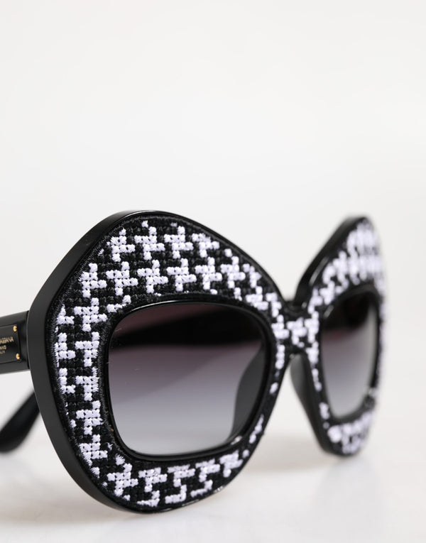 Black White PIED DE POULE Print Oversized Shades Sunglasses