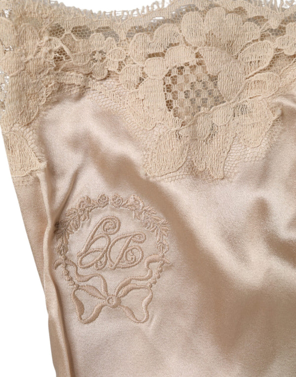 Beige Lace Silk Satin Tank Lingerie Underwear