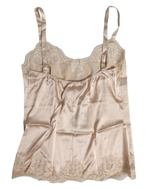 Beige Lace Silk Satin Tank Lingerie Underwear
