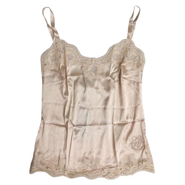 Beige Lace Silk Satin Tank Lingerie Underwear