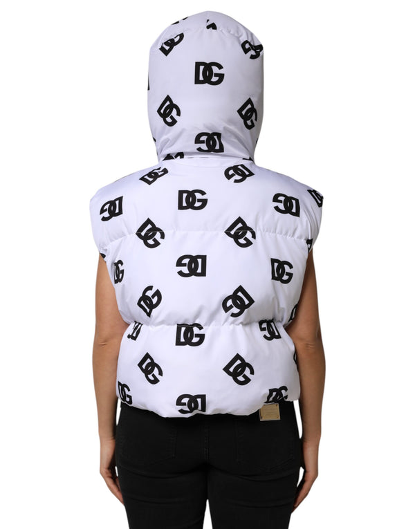 White Black DG Mania Polyester Puffer Jacket