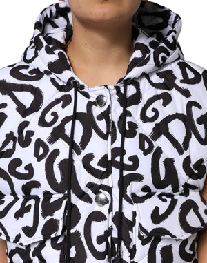 White DG Mania Hooded Sleeveless Puffer Jacket