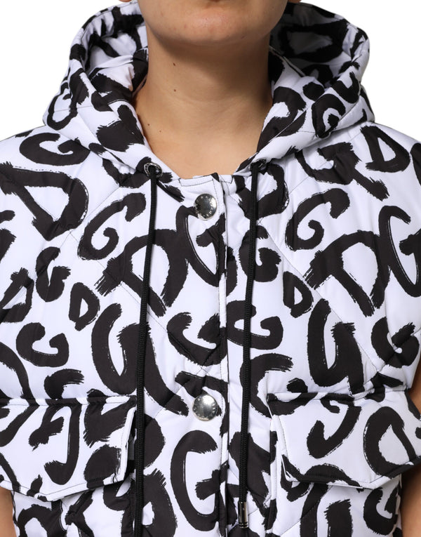 White DG Mania Hooded Sleeveless Puffer Jacket